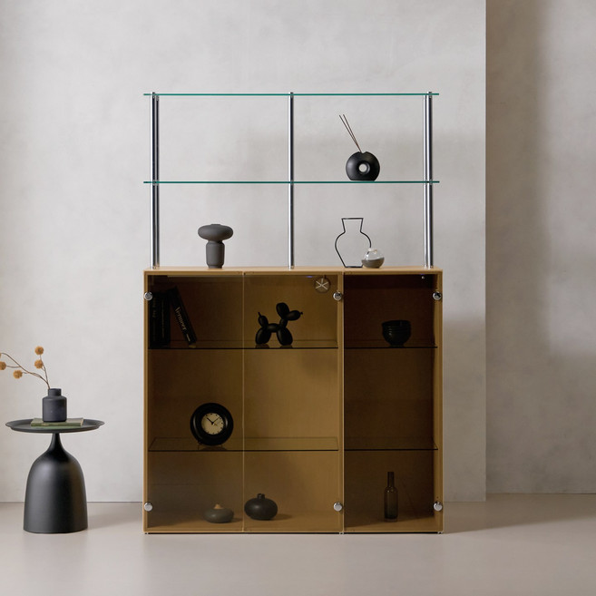 파로마 까사 브론즈 유리 높은 진열장 1200+2단 선반 UYR4212, 메이플