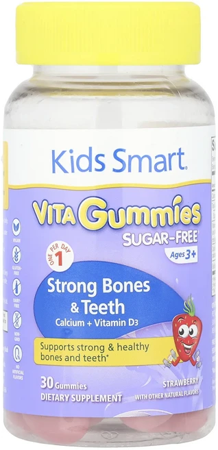 Kids Smart Kids Smart® Vita 구미젤리 뼈 및 치아 건강 칼슘 + 비타민D3 만 3세 이상 딸기 맛 구미젤리 30개, KidsSmartKidsSmartVita구미젤리뼈및치아 - 쿠팡
