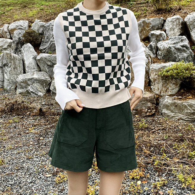 투솜 여성골프조끼 여자골프조끼 체스패턴 라운드 니트조끼 여성골프웨어여자골프웨어 봄 가을 겨울 의류 신축성