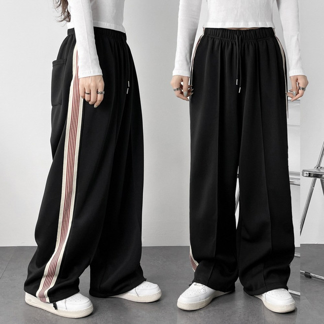 레이디스룸 투웨이 테잎 트랙 스트링 조거 와이드 빅사이즈 트레이닝 팬츠