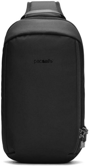 Pacsafe 바이브 325 10리터 절도 방지 크로스바디 슬링백 13인치 랩탑 보관 가능 캐주얼 데이팩 제트 블랙 원사이즈, Pacsafe 바이브 325 10리터 절도 방지 크로스