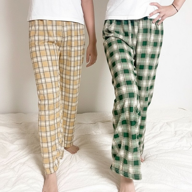 바바 [1+1] 체크 파자마바지 홈웨어 9부