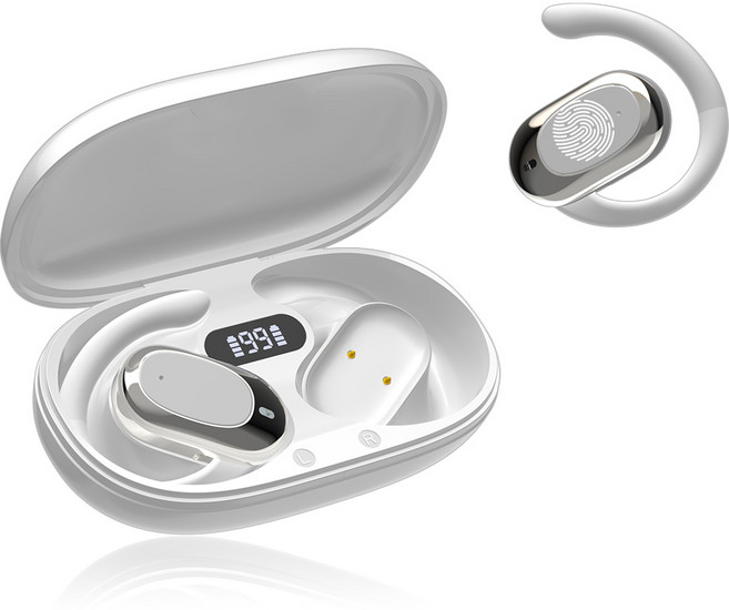 THOUSTA 귀걸이형 무선 노이즈캔슬링 블루투스 이어폰 오픈형 고음질, 화이트
