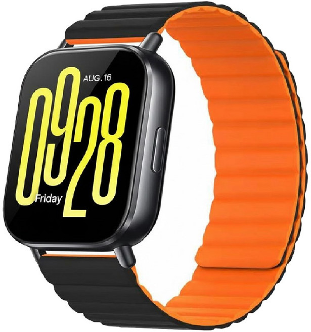 나인식스 샤오미 레드미워치 5 라이트 / 액티브 베이직 마그네틱 자석 스트랩 시계줄, 1개, 블랙/오렌지