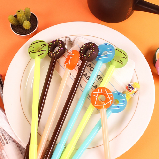 귀여움 한도초과 당 충전 도넛 볼펜 탈착 가능, 2세트, 초코+라임+블루베리+오렌지