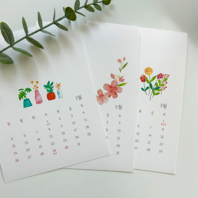 2026년 달력 만들기 수채화 캘린더, 1개, A타입+원목 꽂이