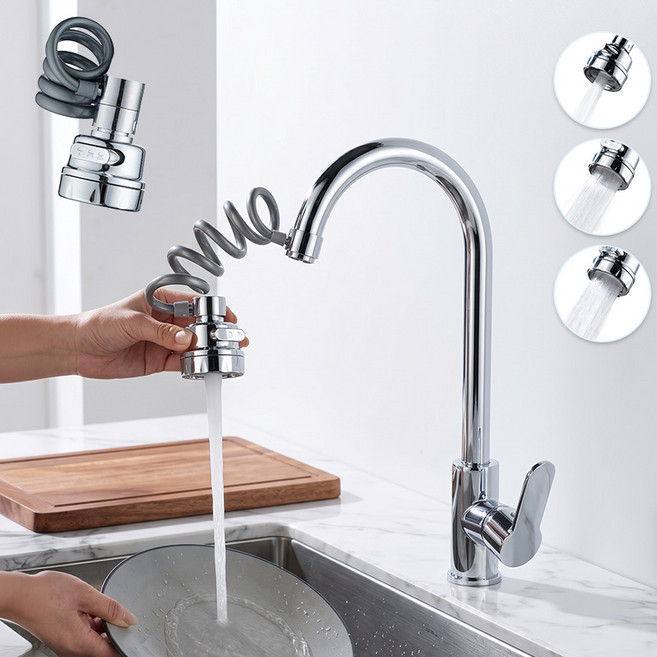 싱크대 수전 헤드 튀김 방지 수도꼭지 연장탭 3단 출수 자유신축, 1개