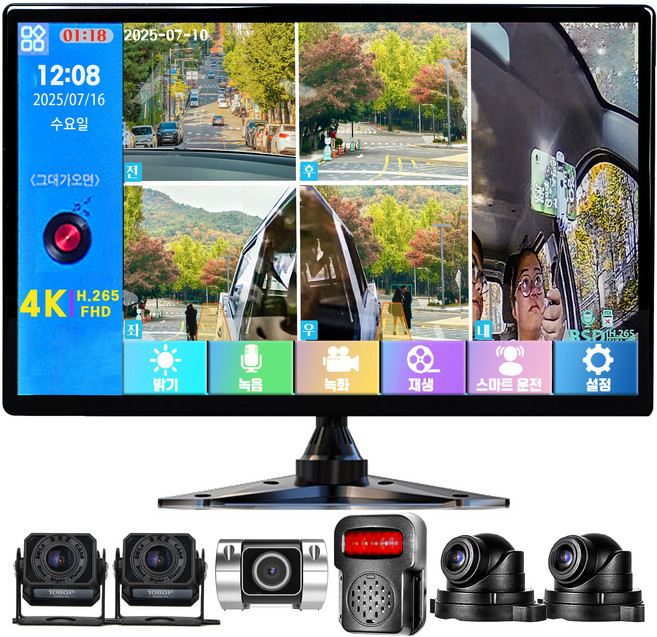 WINANON 10.1인치 5채널 터치 화물차 블랙박스 4K 고화질 AI 생체인식 시스템 1080P 12V와24V 대형차 중장비 풀세트, 사은품 9종 세트, 128GB, 4K고화질+외부AI경보 스피커+BSD