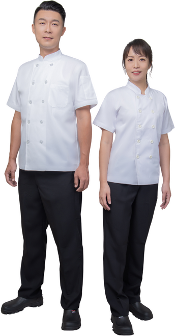 萊亞生活館 雙排釦廚師服 薄款 白色 短袖 T/C布 台灣製造