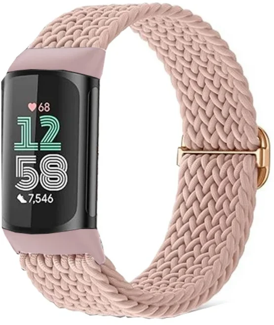 핏빗 차지 6 5용 신축성 나일론 스트랩 탄성 우븐 소프트 스포츠 통기성 시계 밴드 루프 교체 5 호환), 02 meat pink, 01 Fitbit Charge5 6