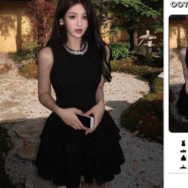 COSYEVNO 프랑스풍 핫걸 허리조임 원피스 고품격 파티 드레스 민소매 짧은 치마