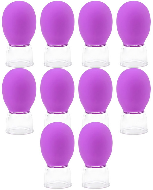 10Pcs 유리 Cupping 세트 얼굴 Cupping 컵 유리 실리콘 컵 얼굴 피부를위한 진공 흡입 뒤 팔 어깨 근육, 보라