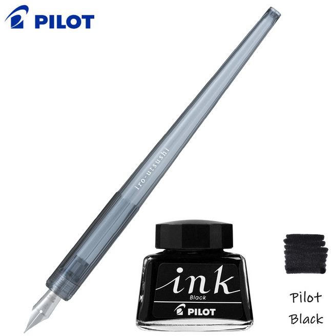 파이롯트 딥펜 이로우츠시+ 병잉크 30ml, 투명블랙 F, 블랙