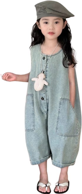 상상키즈 여아멜빵바지 데님점프수트 와이드핏
