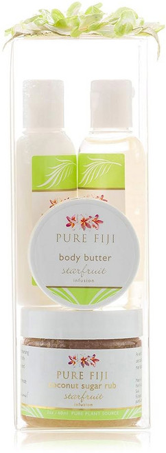 여성과 남성을 위한 퓨어 피지 스파 선물 - 바디 상자 포함: 슈가 스크럽 목욕 및 오일 버터 로션 향 노니, Starfruit