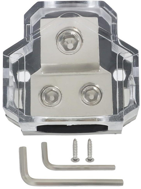 Bonsicoky 2 Way Power Distribution Connecting Block 0/2/4 AWG Input to 4/8 Output Electroplated, 1