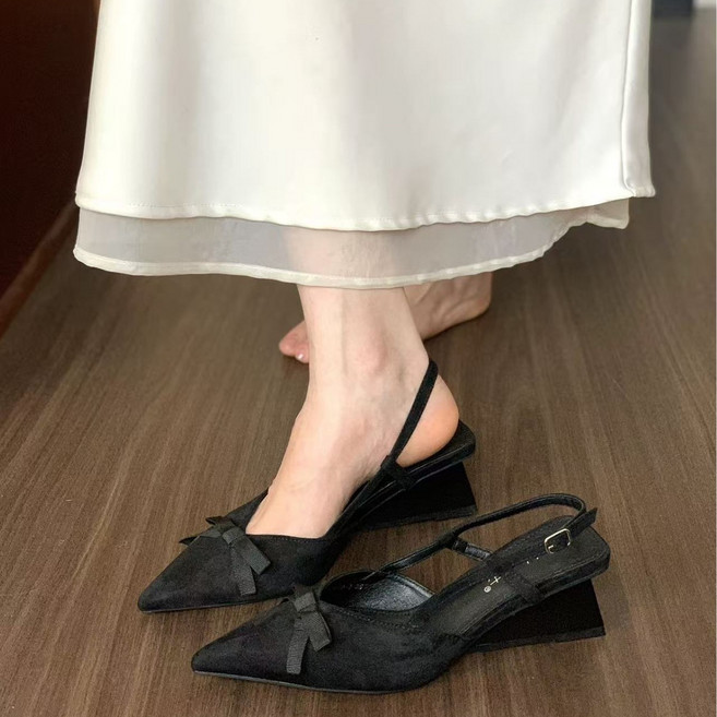 Stacofiya 여성샌들 벽감 리본 기질 바오터우 웨지 힐