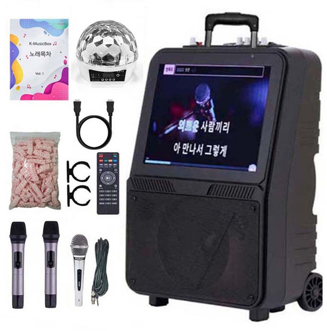 가정용 노래방기계 케이뮤직박스 AV-1000 무선마이크2개+유선1개 6종효도선물 OTT앱 연동가능 매장 앰프 스피커 반주기, 무선마이크1+1