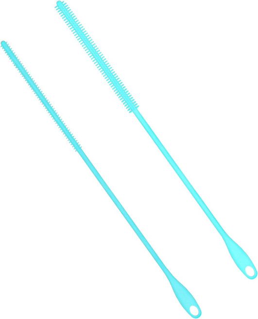 실리콘 빨대 브러시 2개 6mm+8mm 엑스트라 롱 클리너 재사용 가능한 걸이 클리닝 구부릴 수 있는 틈새 유리 금속 빨대용 파이프 클리너파란색