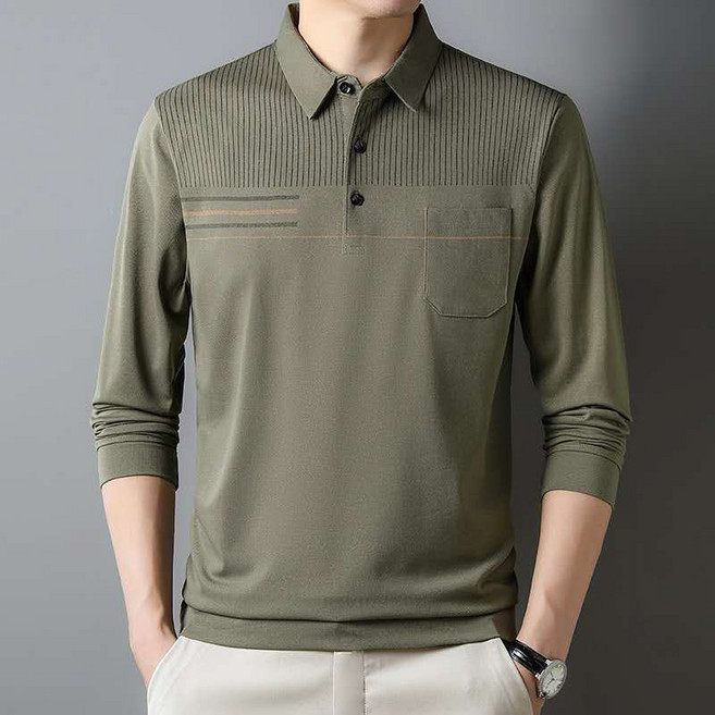 루미빈 남성 봄가을 얇은 카라 포켓 캐주얼 중년 아버지 긴팔 티셔츠