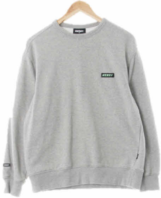 0133 널디 멜란지그레이 면혼방 스몰로고패치크루넥맨투맨 [S]