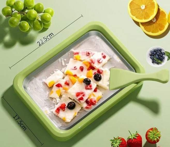 철판아이스크림 기계 수제 요거트 가정용 DIY 트레이, 그린 (스쿱 2개 포함)
