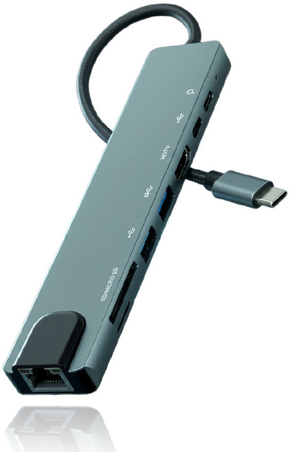 아모란나 C타입 8in1멀티허브 8포트 USB3.0 이더넷 (USB*2 타입C*2 이더넷 HDMI SD), 8in1 멀티허브, 혼합색상, 1개