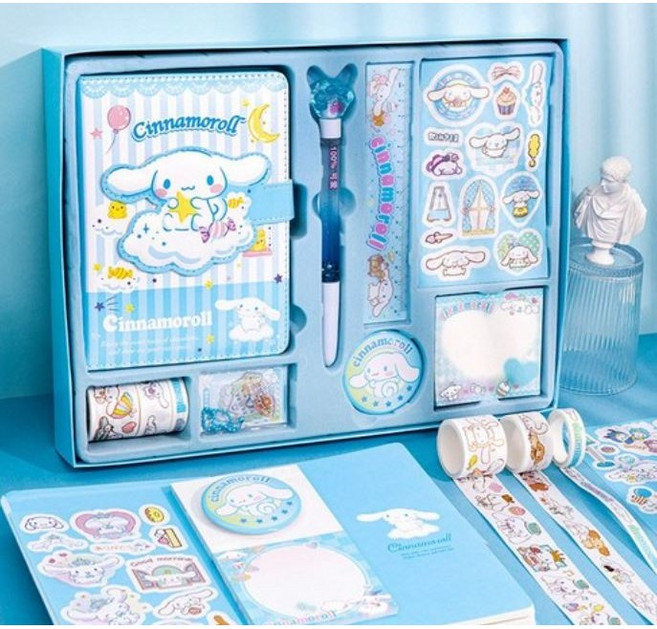선물용 산리오 다이어리 꾸미기 세트 떡모메지 스티커 자 키링 마킹테이프 볼펜 벳지 구성, 1개, 시나모롤