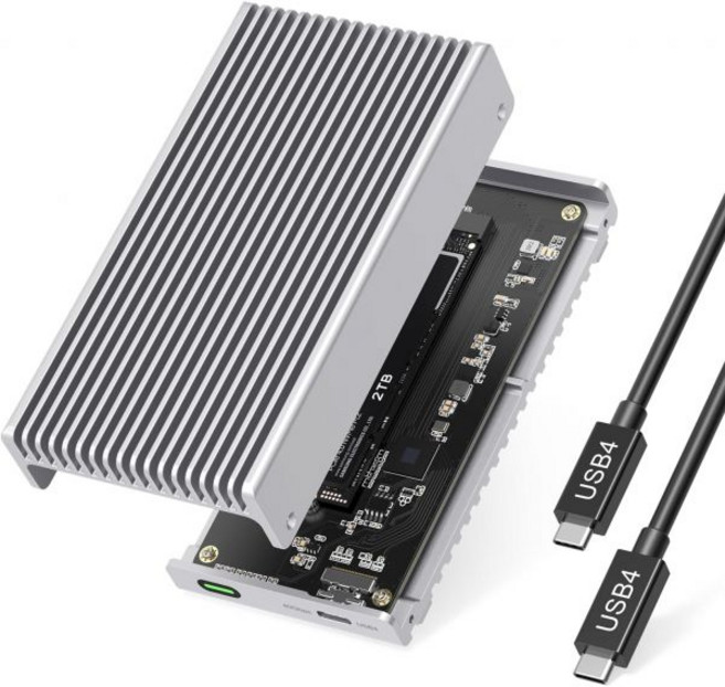 무소음 40Gbps M.2 NVMe 인클로저 USB C 알루미늄 외장 SSD 인클로저 호환 썬더볼트4/3 8TB 어댑터 PCIe Gen4 리더 2280/2260/2242/, GE-MC40USSL