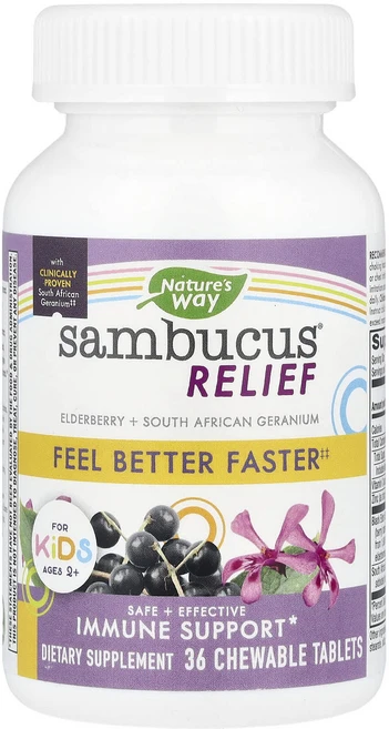 Nature's Way Sambucus Relief 면역력 강화 어린이용 만 2세 이상 베리 츄어블 36정, NaturesWaySambucusRelief면역력강화어, 1개 - 쿠팡