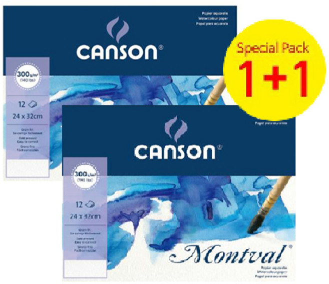 캔손 몽발 수채화 스케치북 1+1 세트 24cm x 32cm /300g 1면제본