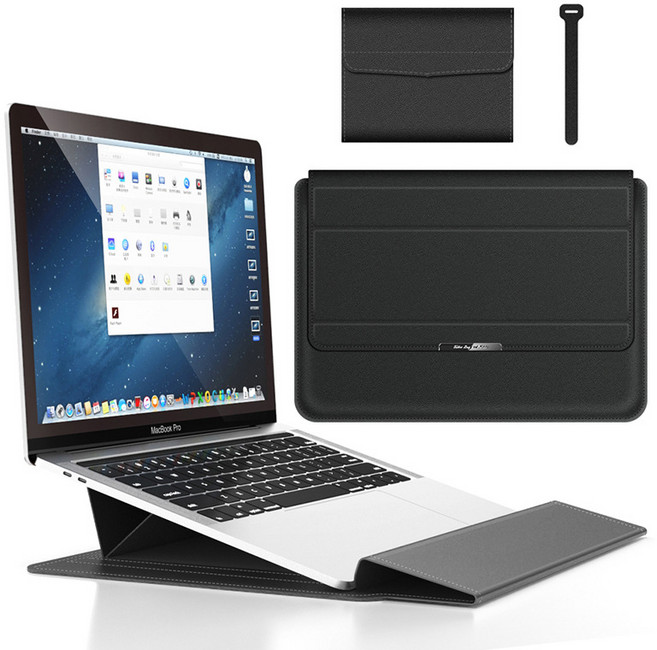 루톰 맥북 삼성 LG그램 노트북 가죽 거치대 파우치 가로형, 블랙, 1개