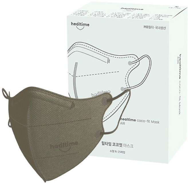 힐타임 코코핏 KF94 컬러 마스크 소형N 새부리형 숨쉬기편한, 25매입, 1개, 올리브카키