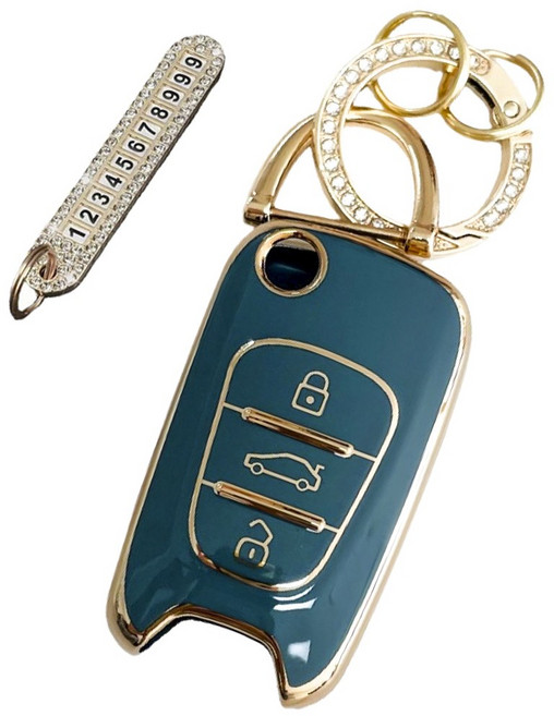 루루형제 현대 자동차 호환 프리미엄 TPU 키 케이스 + 번호키링, 스카이그레이, HK-02