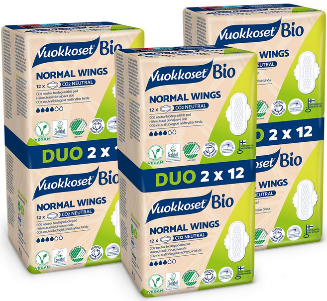 뷰코셋 NEW 유기농 순면 생리대 노말윙 듀오(24P), 소형, 24개입, 3세트