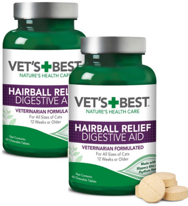 베츠 베스트 Vet's Best 고양이 헤어볼 릴리프 소화제 치킨맛 60정, 헤어볼+장건강, 2개