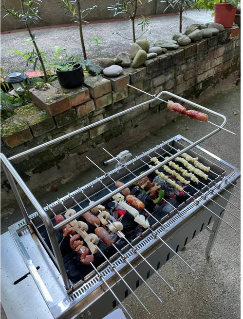 自動翻轉燒烤架 不銹鋼材質 戶外燒烤, 1個, 自動翻轉燒烤架(附50支不銹鋼簽)