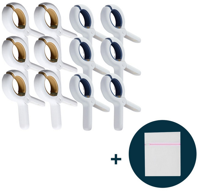 CLIN'EVER 자국없는 방풍 빨래집게 대형 소형 논슬립 이불 속옷 수건 건조 다용도 집게, 1세트, 소형혼합12개