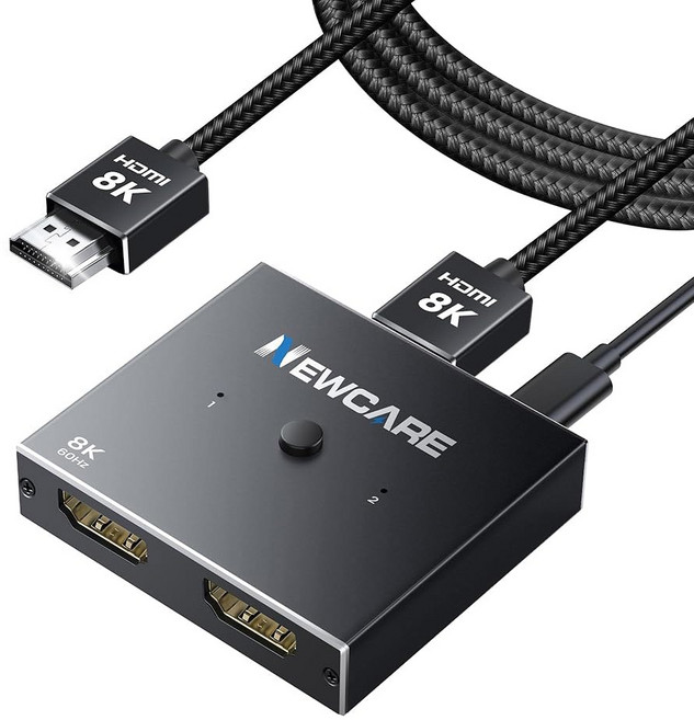 뉴케어 HDMI 스위치 4K@120HZ 알루미늄 2.1 2-IN 1 타입-C 충전 케이블 포함 양방향 스플리터로 TV PS5 XBOX 노트북 프로젝터용 8K@60HZ HDR10+, 2 Black 4K@120Hz with 2.6ft 8K