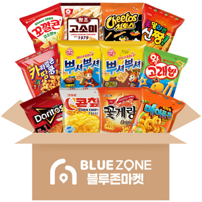 인기과자 선물세트 12종E세트(꼬깔콘고소+도리토스+치토스매콤달콤+원조고소미+왕고래밥+카라멜콘땅콩+콘칲+꽃게랑+카라멜메이플콘+신짱+뿌셔뿌셔불고기맛+뿌셔뿌셔 바베큐맛), 1세트