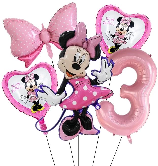 5PCS 미키 마우스 생일 장식 풍선 미키 미니 풍선 세트 및 32in 1-9 번호 풍선 어린이 생일 파티 Decora, 01 기타, 17 Pink-3