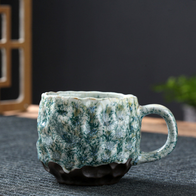 復古窯變馬克杯 志野燒咖啡杯, 志野燒咖啡杯 12*9*7.7CM 綠色, 1套