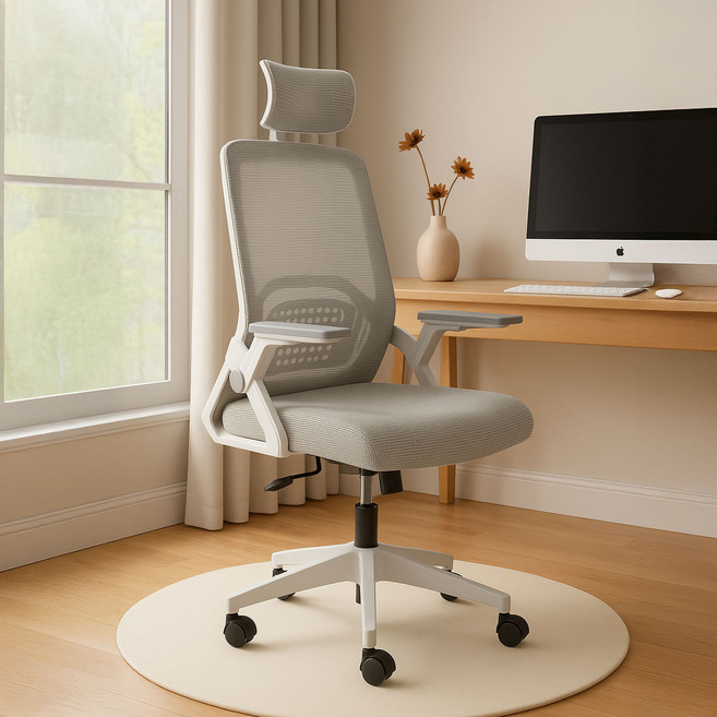 틸팅가능 고급형 엑시론 사무용 학생 공부 의자 AX-01 (헤드레스트 포함), 화이트+그레이