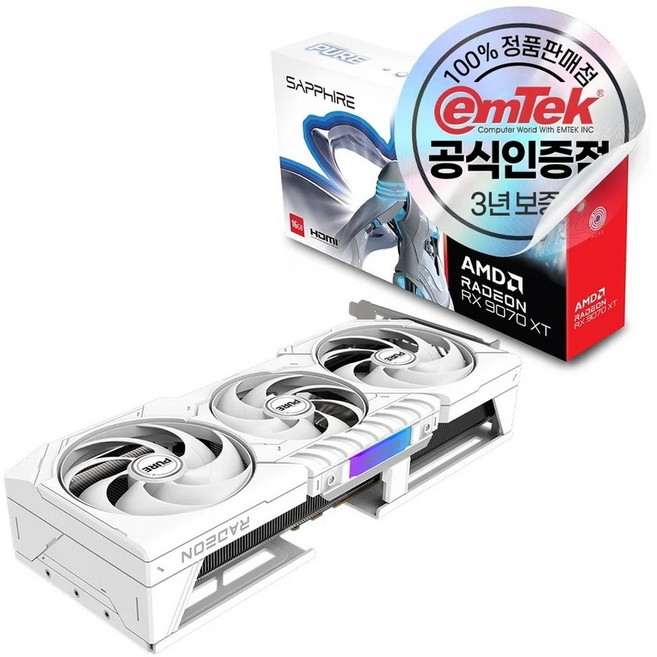 SAPPHIRE 라데온 RX 9070 XT PURE OC D6 16GB 그래픽카드 화이트