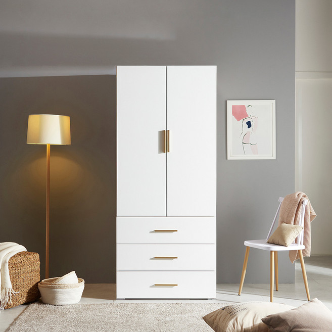 장인가구 비쥬얼 3단서랍 800 옷장 YS204, 화이트