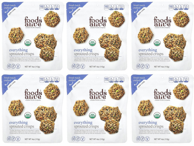 Foods Alive Sprouted Crisps 푸드 얼라이브 발아 크리스프 Everything 113g x 6팩, 4 oz (6-Pack)