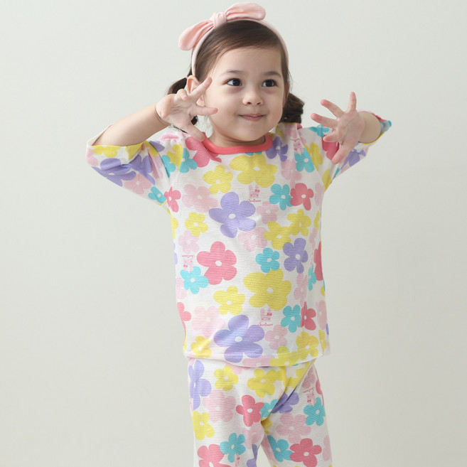 잼베이비 7부 쟈가드 컬러플 유아동 실내복 상하세트 얇고 부드러운 봄가을 여름 간절기 잠옷