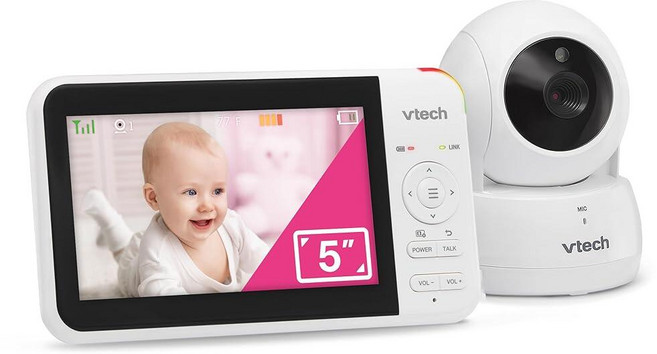 VTech 베이비 모니터 Wi-Fi 없음 신생아를 위한 5인치 스크린 및 원격 팬 틸트 줌 - 해킹 방지 17시간 배터리 304.8m1000피트 범위 자동 야간 시야, 1 Camera