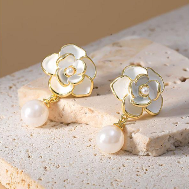 Ramlove 동백 빈티지 천연 진주 10mm 귀걸이 나룻배 14K 도금 여성 패션 럭셔리 귀걸이 포인트 XSD020