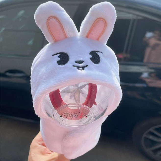 나침봉 커버 다목적 응원 굿즈 커스텀 곰돌이모자 덮개 천사 체육대회 응원용품 음악방송, 화이트 토끼, 1개
